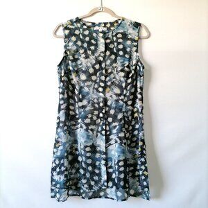 CAbi #416 Womens Blue Side Slits Sheer Avery Sleeveless Tunic Blouse Top Size S